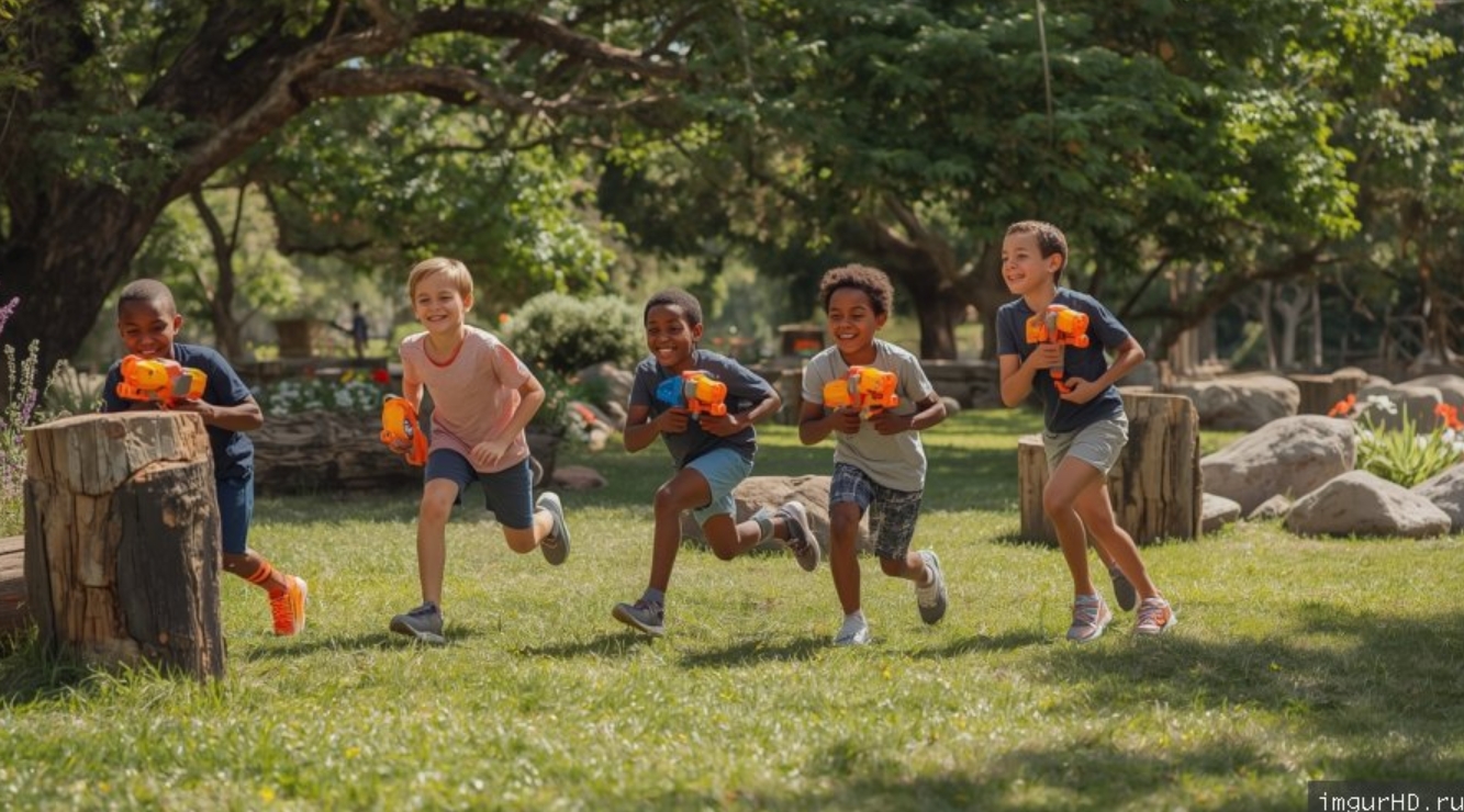 дети играют с нерф бластерами