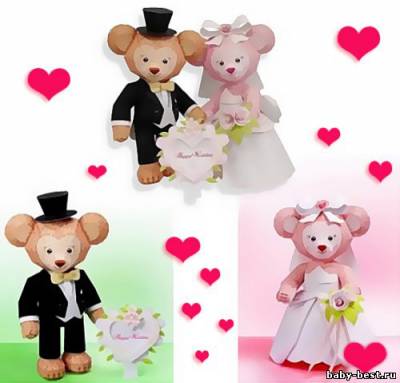 Модели из бумаги - Мишки-молодожены