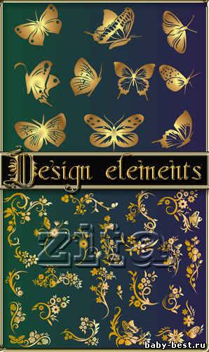 Цветы и бабочки в векторе.