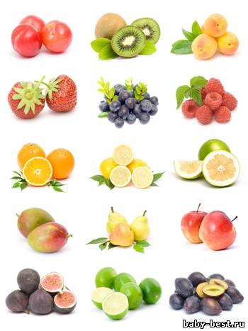 Клипарт - Fruits on White Background