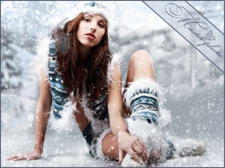 Новогодний женский шаблон для фотошопа - Танец снежинок