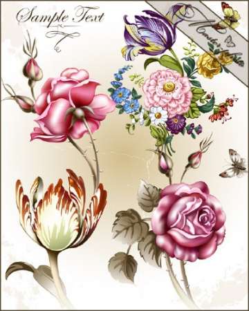 PSD исходник для фотошопа - Винтажные цветы